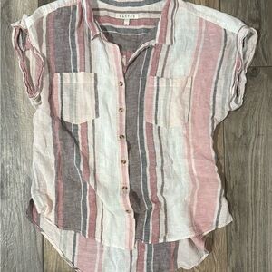 Harper Linen & cotton Striped Button-Front top